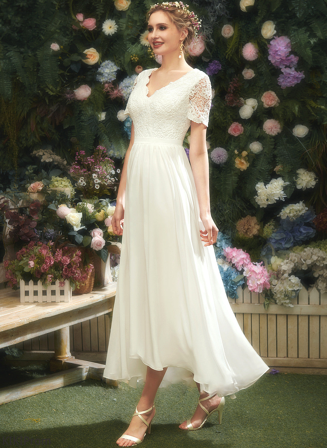 V-neck Asymmetrical Wedding Dresses With Wedding A-Line Dress Lace Vanessa