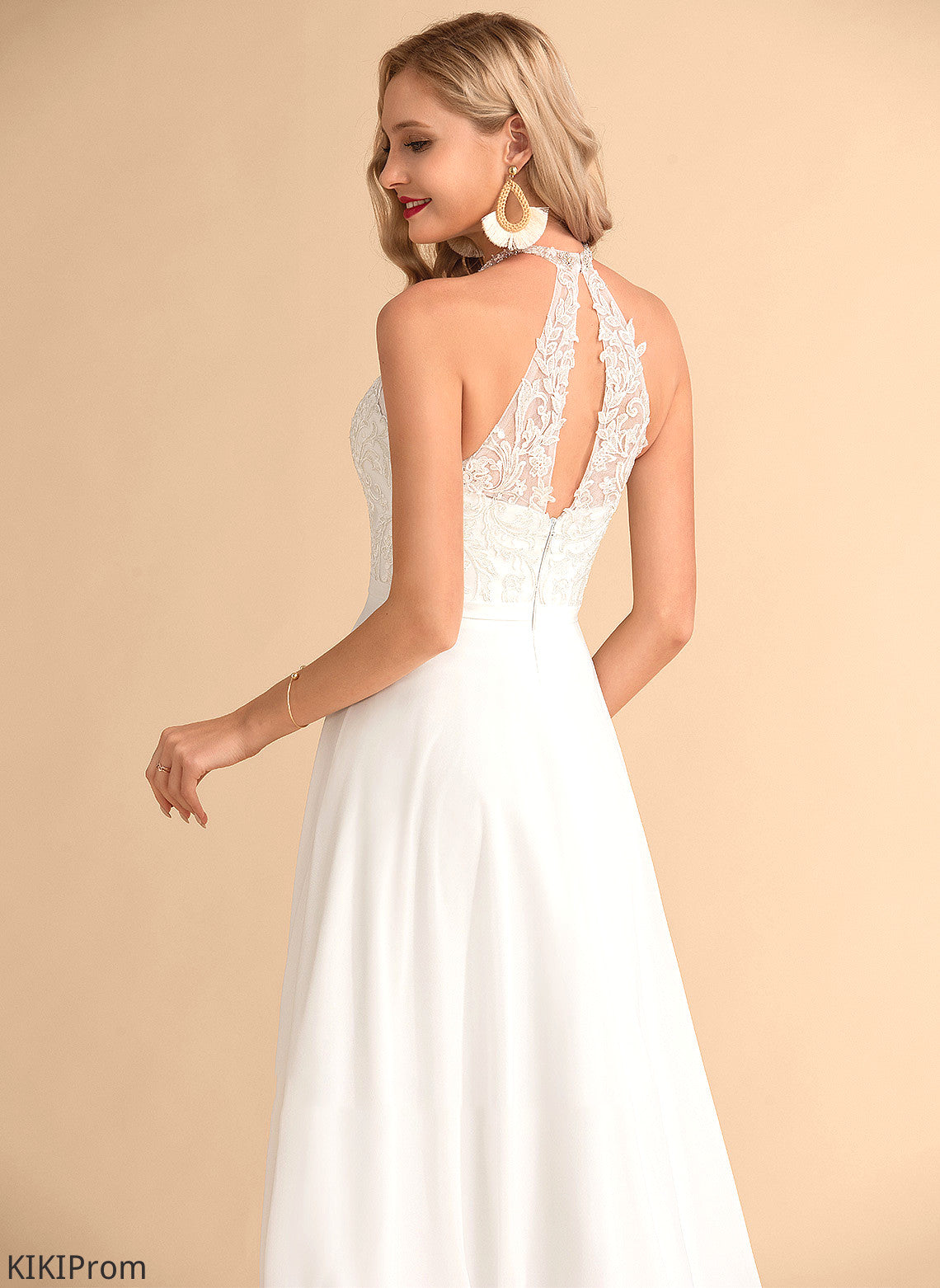 Chiffon Wedding Dress High A-Line Joselyn Neck Wedding Dresses Floor-Length
