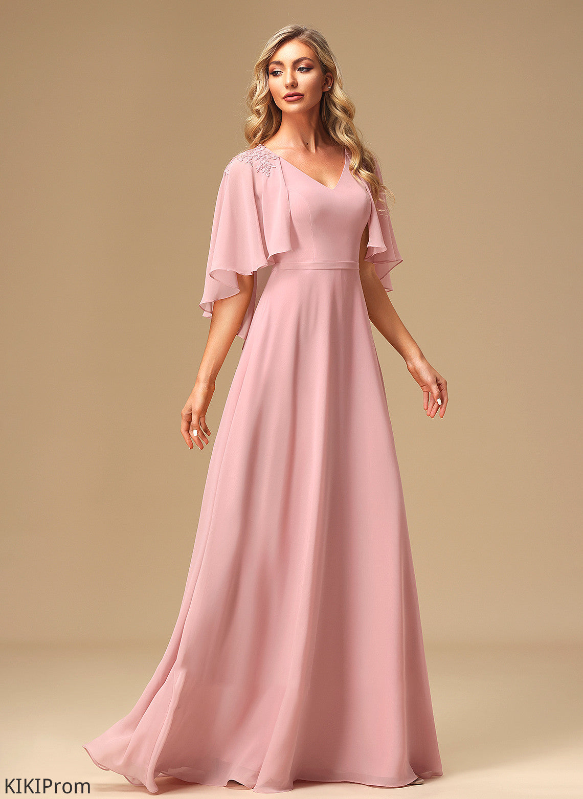 A-Line Length Floor-Length Embellishment V-neck Lace Silhouette Fabric Neckline Kiersten Sleeveless Natural Waist Bridesmaid Dresses