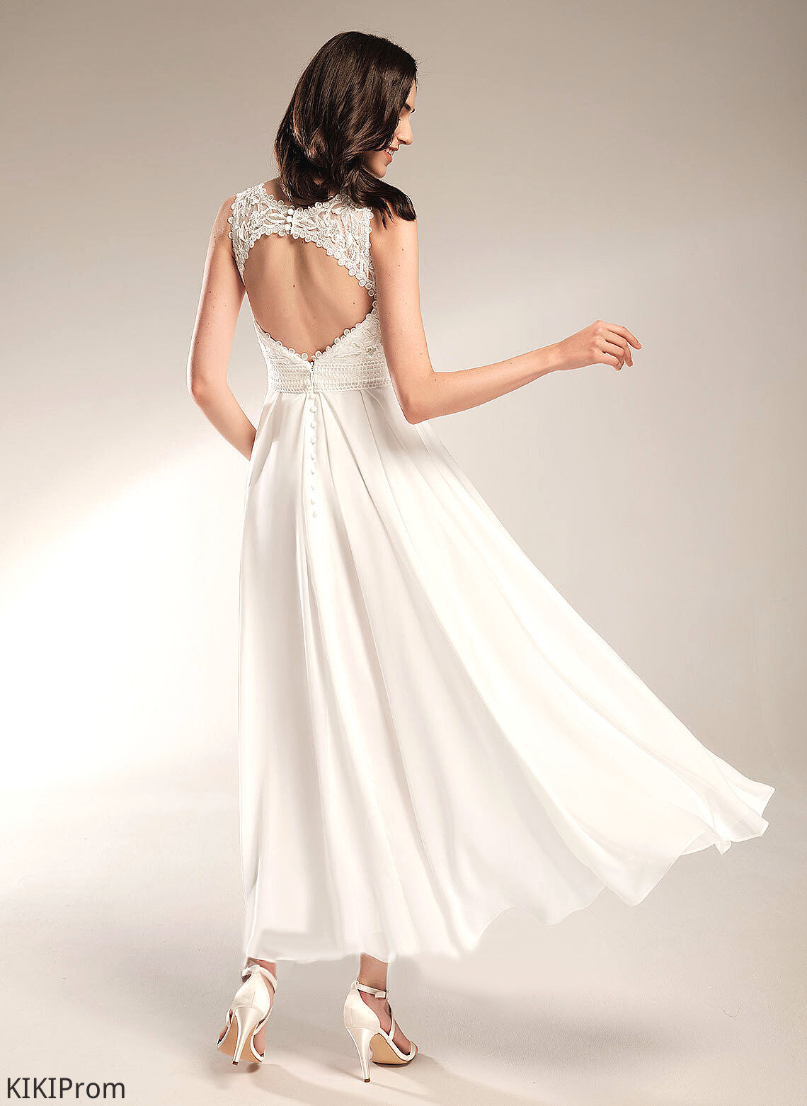 A-Line Isis Chiffon Scoop Dress Wedding Dresses Asymmetrical Wedding Lace