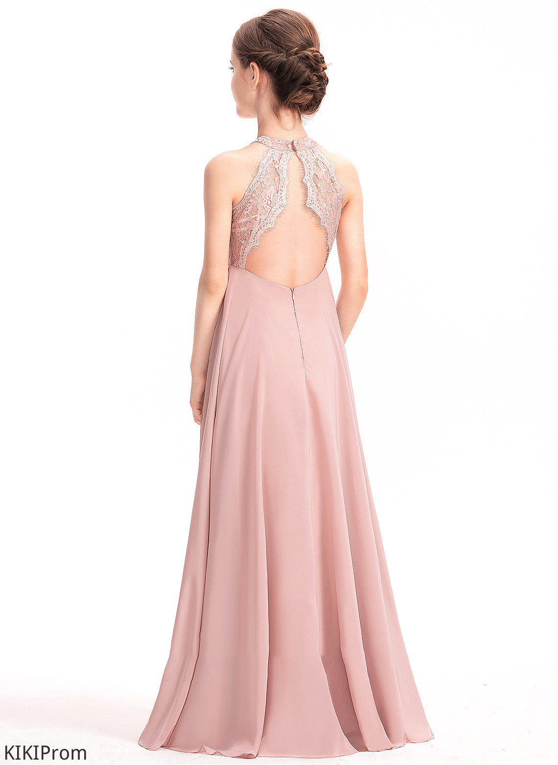 Chiffon Lace Junior Bridesmaid Dresses Nyla Floor-Length A-Line Neck Scoop