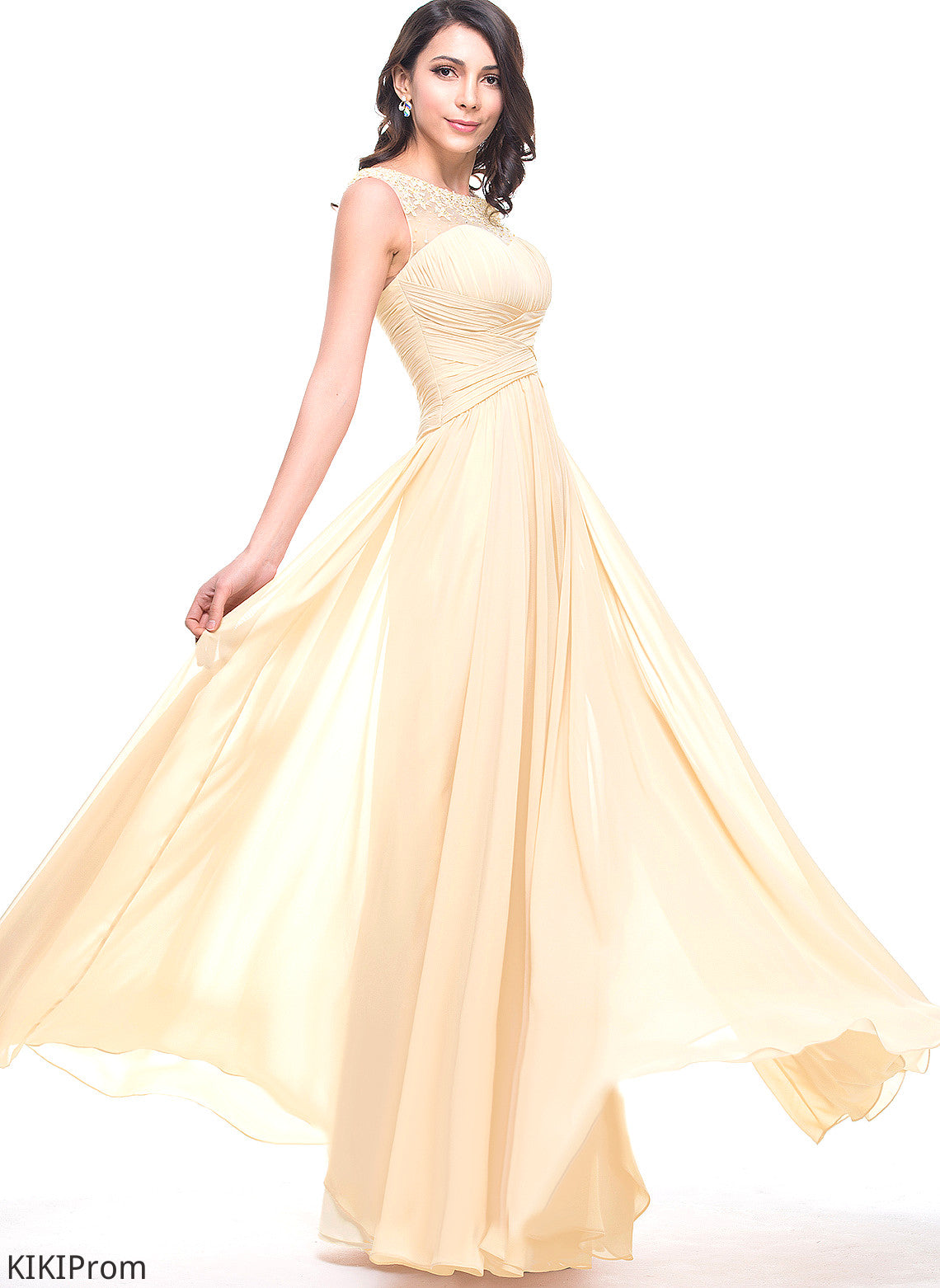 Tulle Floor-Length Beading With Evelin Scoop Chiffon Flower(s) Ruffle Prom Dresses A-Line