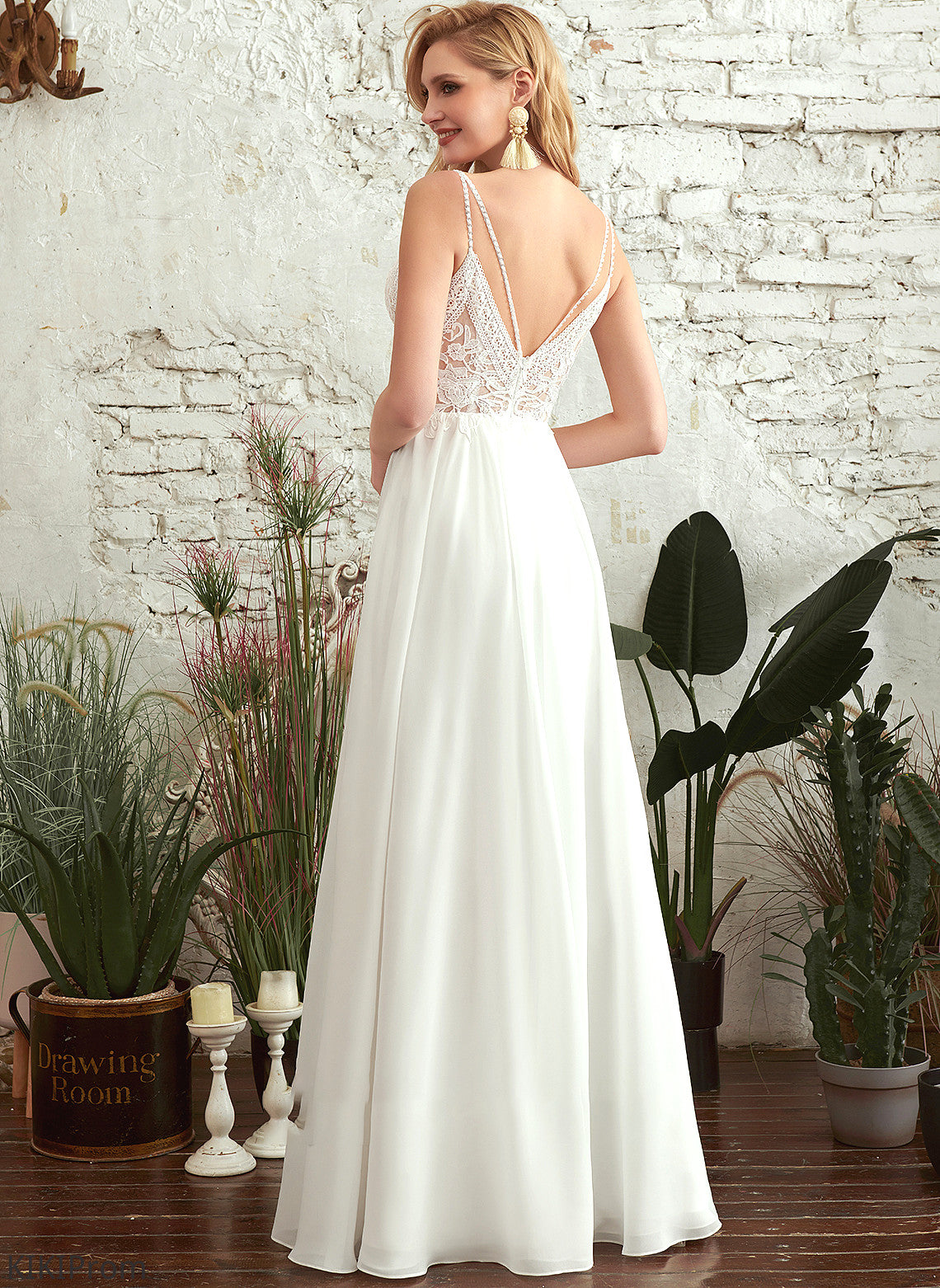 V-neck Front Nathalie Floor-Length With A-Line Wedding Split Beading Dress Wedding Dresses
