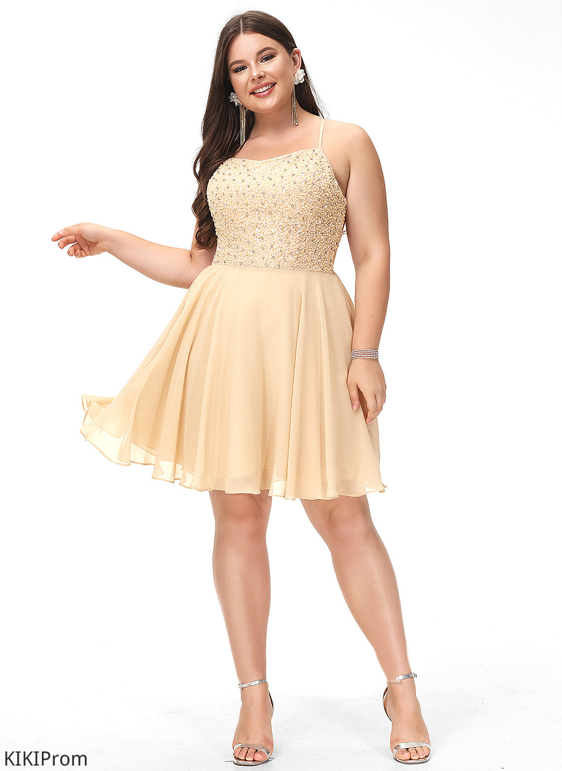 Neckline Chiffon Beading Square A-Line Dress With Pancy Homecoming Dresses Knee-Length Homecoming Sequins