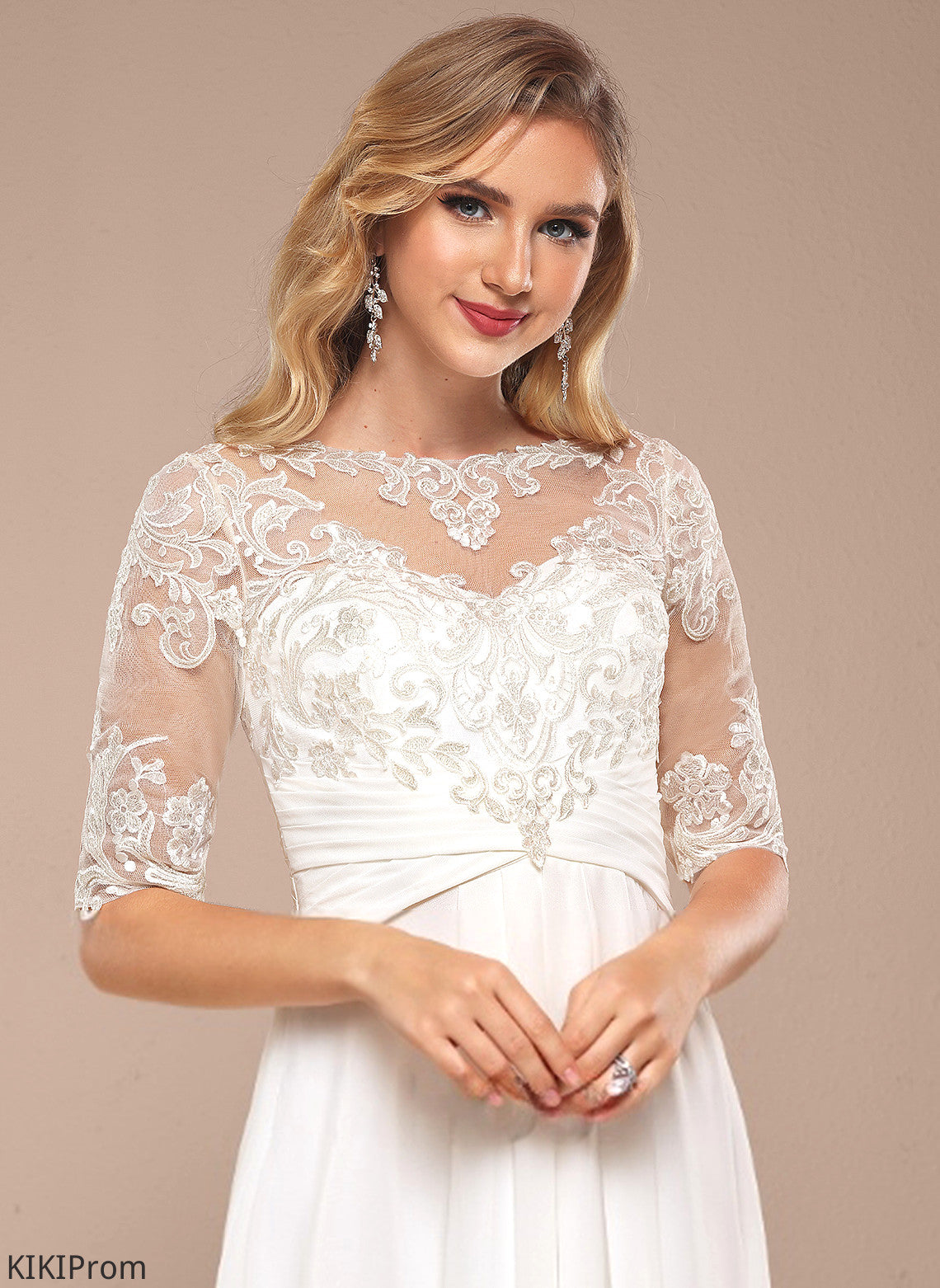 Lace Neck Isabelle Dress Asymmetrical A-Line Wedding Wedding Dresses Boat Chiffon