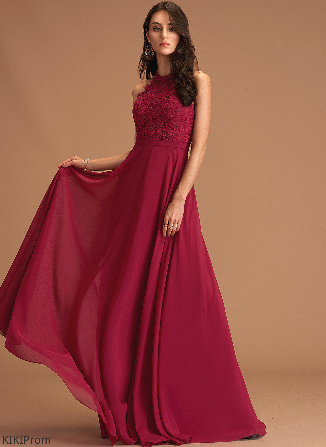 Scoop A-Line Lace Floor-Length Prom Dresses Chiffon Arianna
