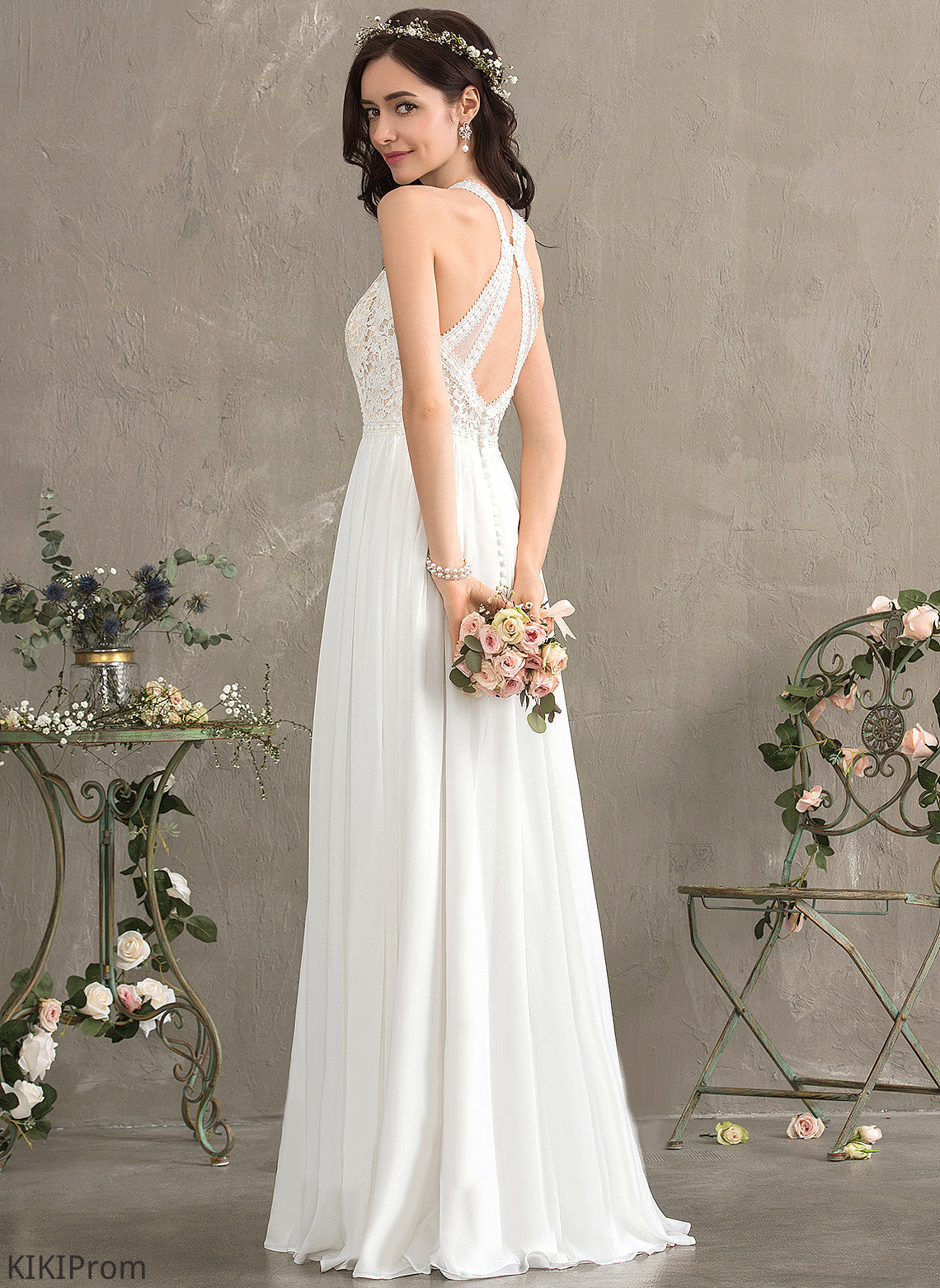 A-Line Bailey Chiffon Dress Lace Floor-Length Wedding Wedding Dresses