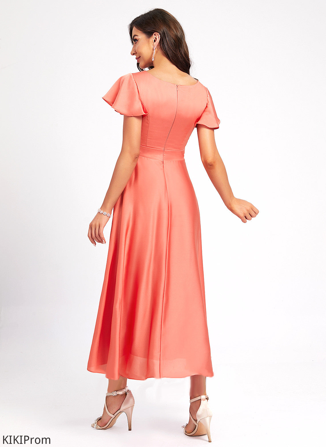 Neck Yaritza A-Line Polyester Cocktail Dresses Scoop Pleated Cocktail With Asymmetrical Dress