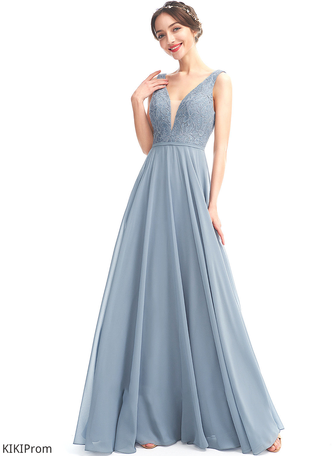 Lace Silhouette Fabric Floor-Length Neckline Length A-Line V-neck Straps Makaila A-Line/Princess Floor Length Bridesmaid Dresses