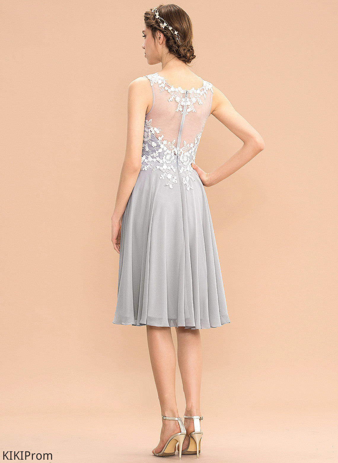 ScoopNeck Lace Fabric Knee-Length Length Silhouette Straps Neckline A-Line Jaylen Bridesmaid Dresses