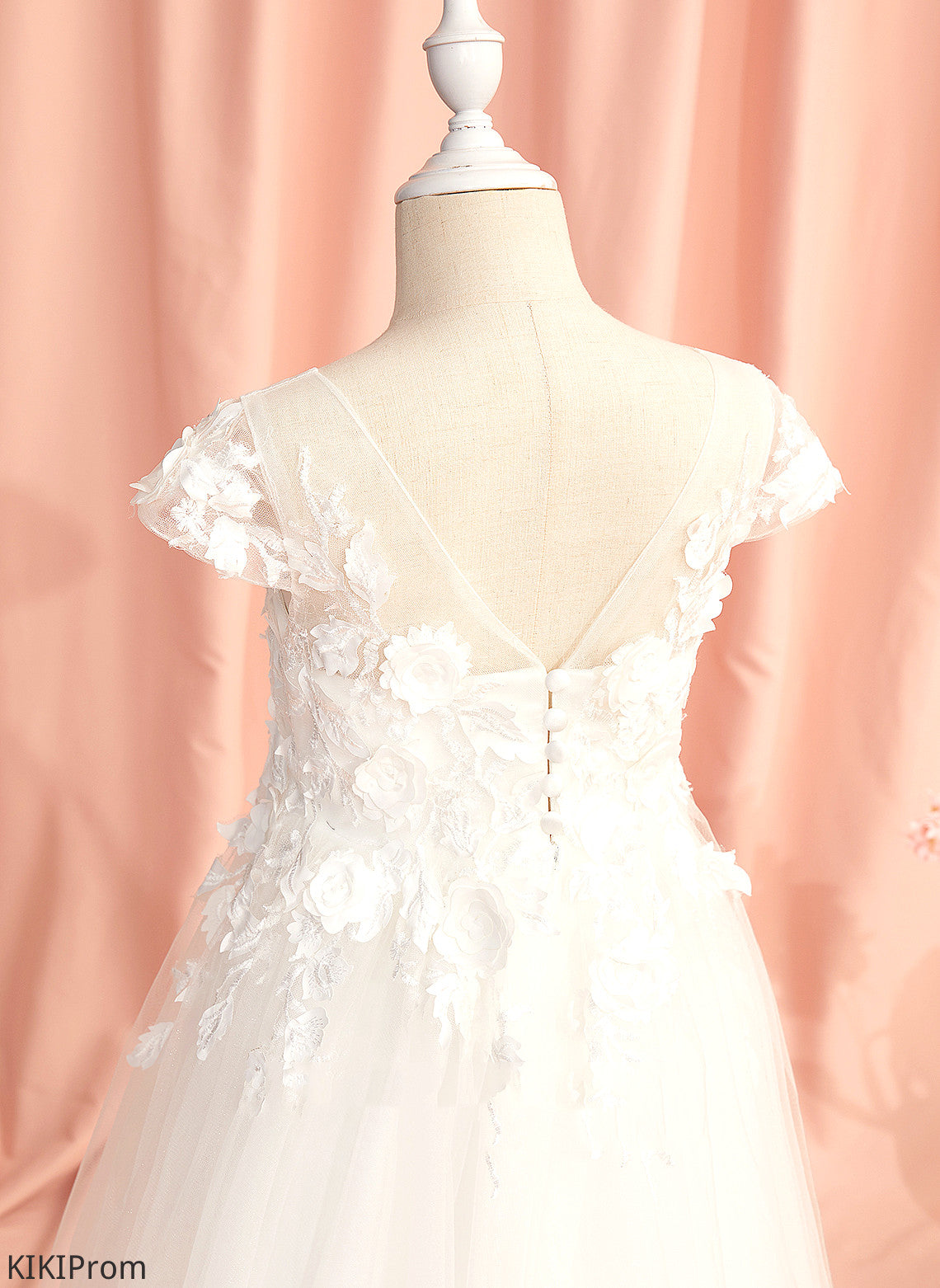 Sleeves Elena Floor-length - V-neck A-Line Dress Short Flower With Lace/Flower(s) Girl Tulle Flower Girl Dresses