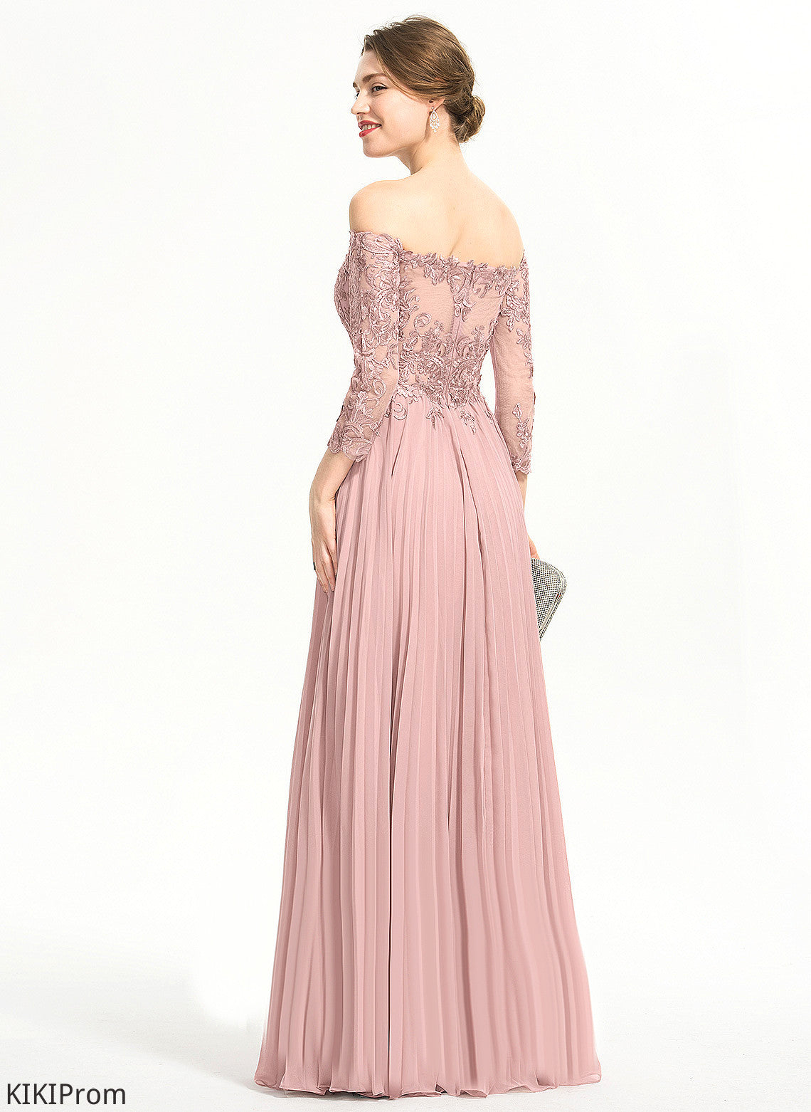 Floor-Length Sequins Prom Dresses Pleated Ball-Gown/Princess With Off-the-Shoulder Chiffon Lorelai Lace