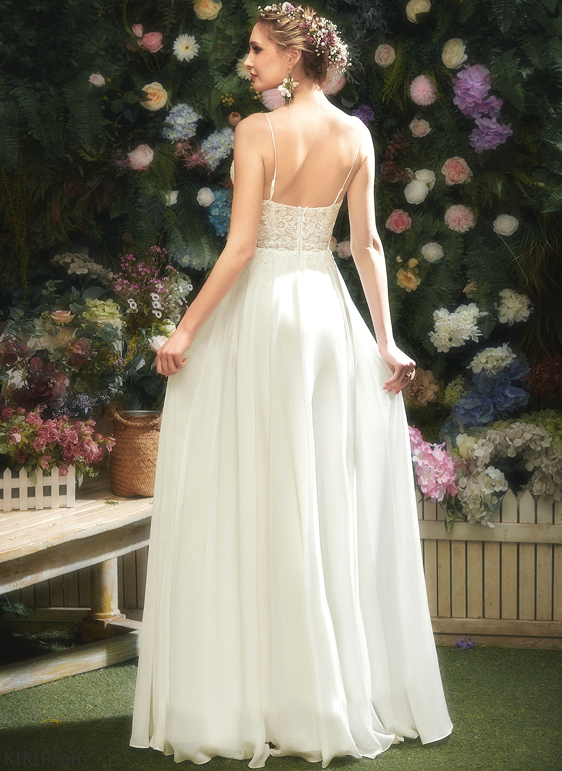Wedding Dresses A-Line Floor-Length Wedding Chiffon Casey Lace V-neck Dress