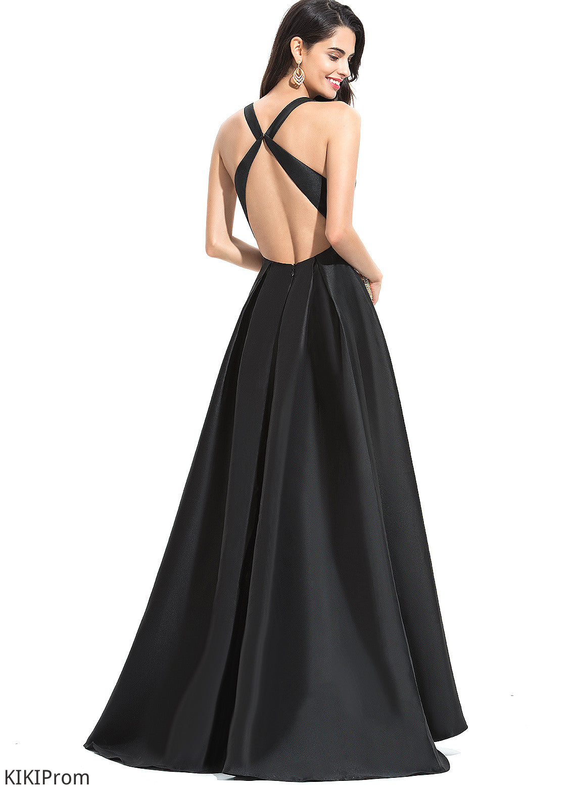 Neckline V-neck Asymmetrical A-Line Silhouette Length Fabric Straps&Sleeves Satin Aleah Floor Length Spaghetti Staps Bridesmaid Dresses