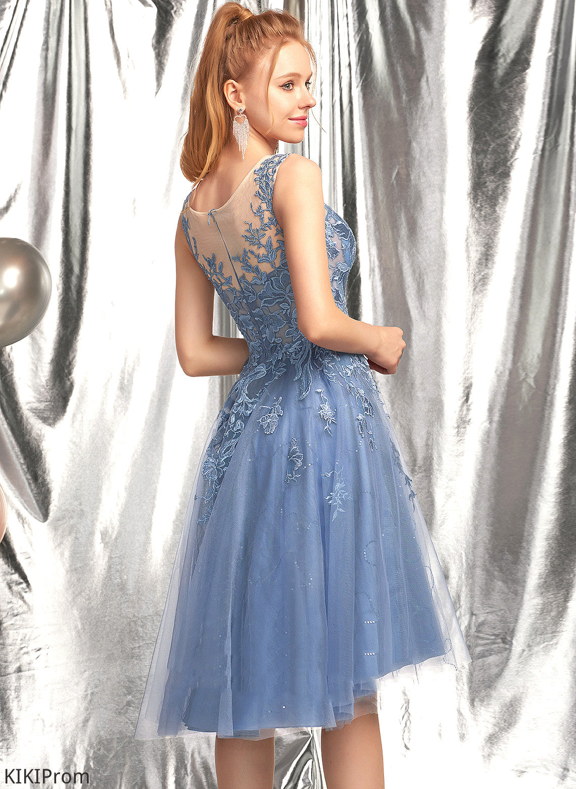 Asymmetrical Homecoming Scoop Sequins A-Line Lace Tulle Neck Homecoming Dresses With Dress Belen