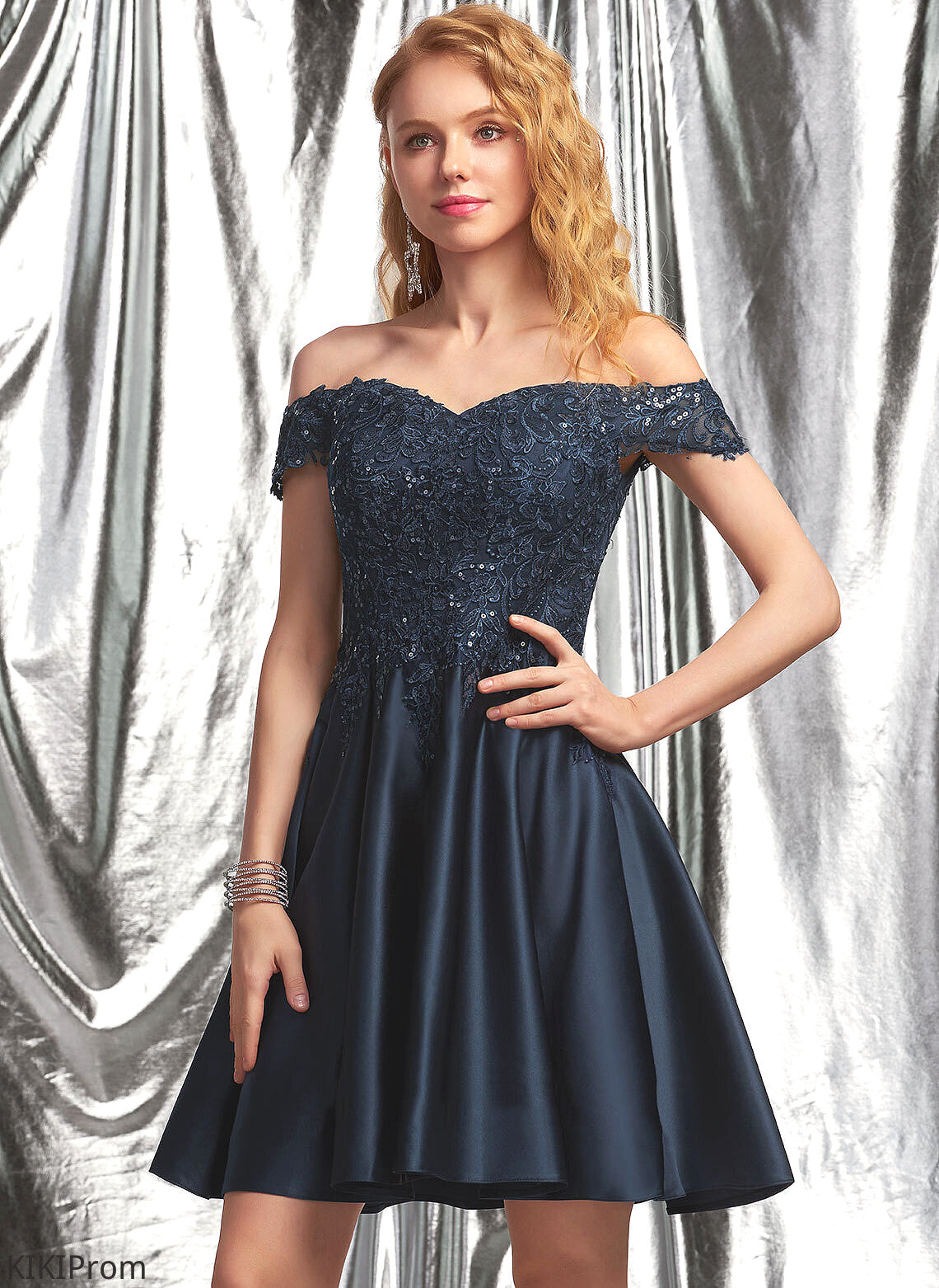 Dress Homecoming Dresses Short/Mini Off-the-Shoulder With Homecoming Satin Breanna A-Line Lace