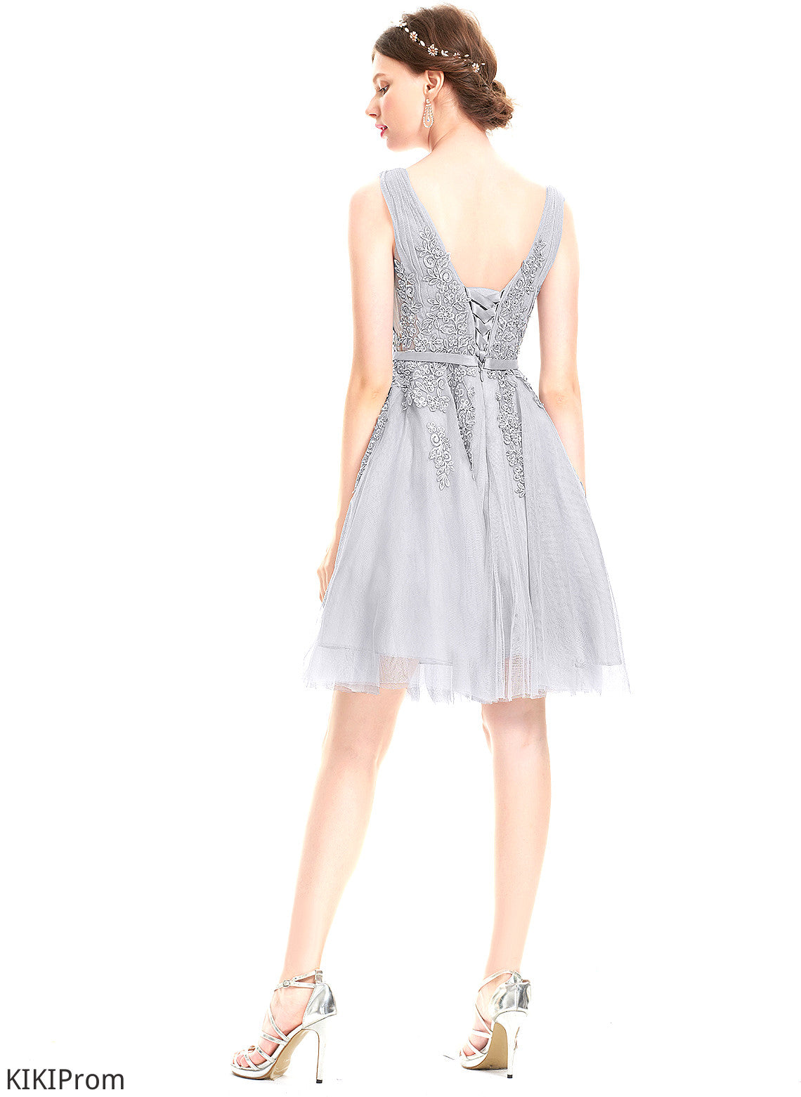Homecoming Dresses Beading Dress A-Line Homecoming Nathalia Tulle V-neck Sequins Knee-Length With Lace