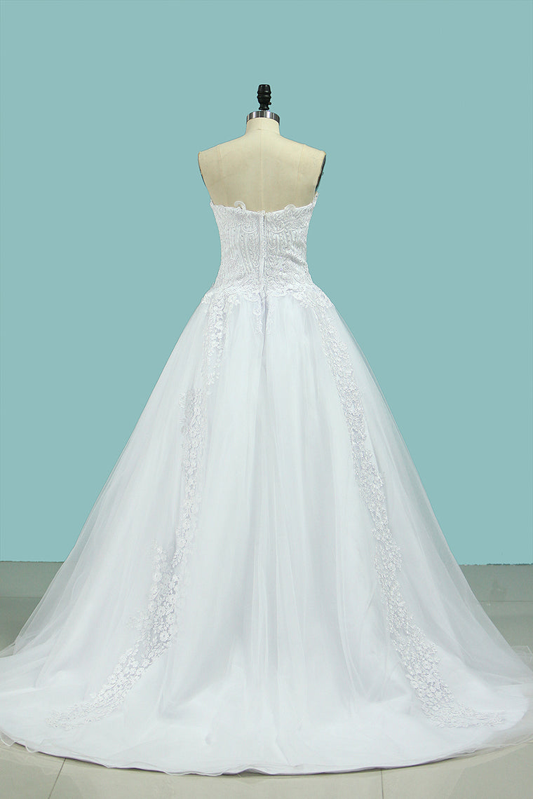 2024 A Line Sweetheart With Applique & Beads Wedding Dresses Tulle