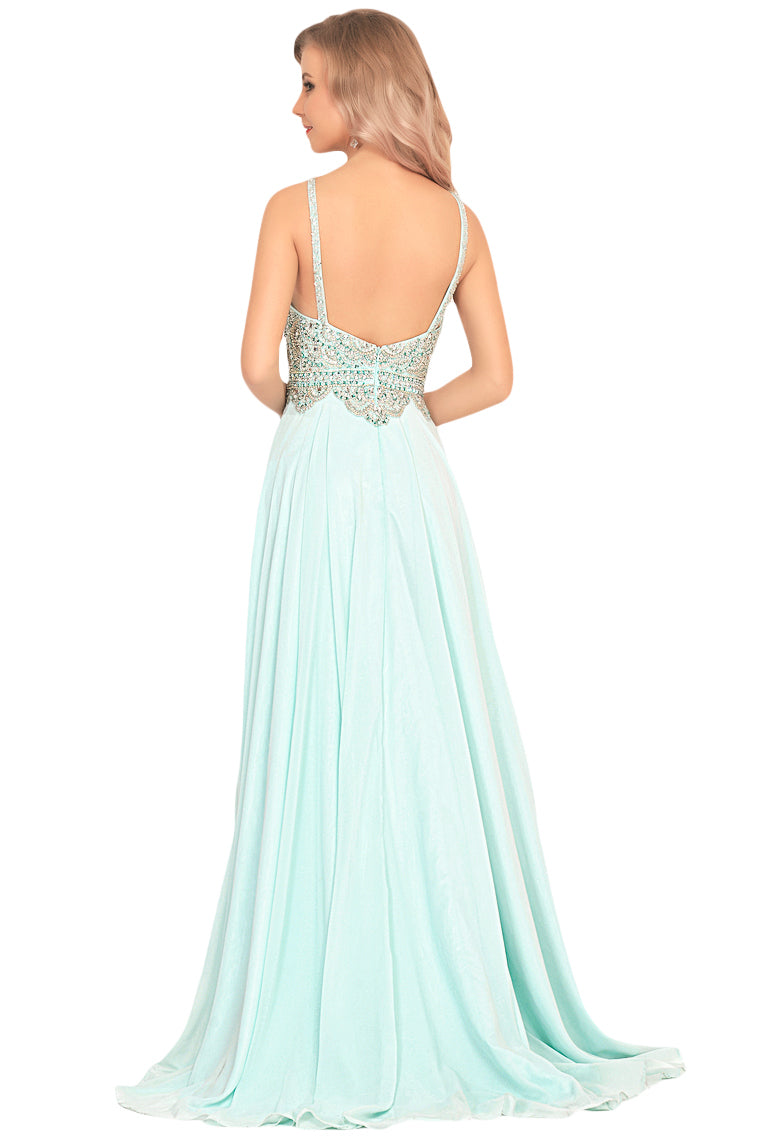 2024 A Line Chiffon Spaghetti Straps Prom Dresses With Beading Floor Length