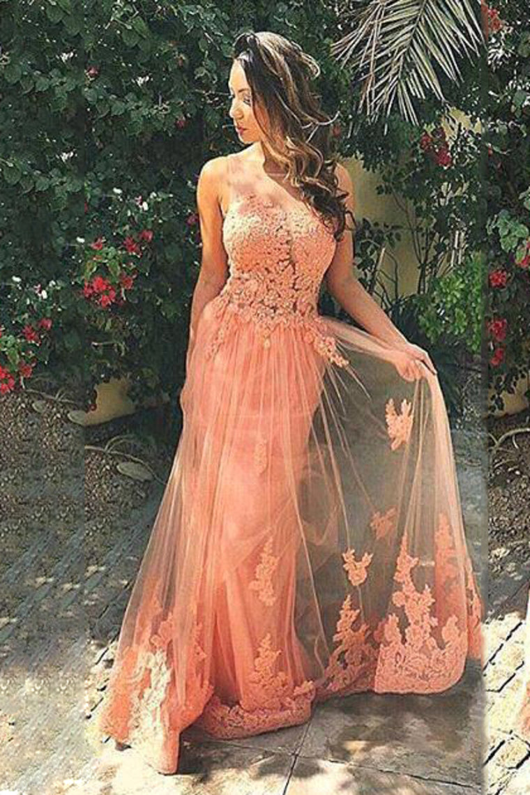 2024 Scoop Mermaid Tulle Prom Dresses With Applique Sweep Train