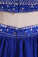 2022 Two Pieces High Neck A Line Prom Dresses Chiffon With Beading Mini Dark Royal Blue