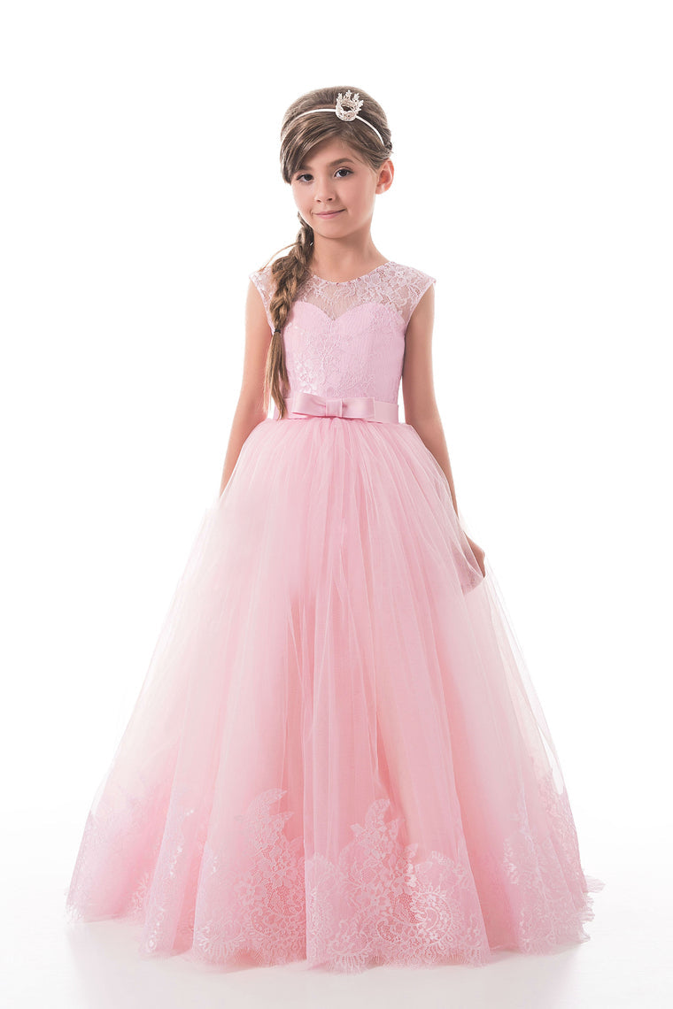 2024 Scoop With Applique And Sash Tulle A Line Floor Length Flower Girl Dresses