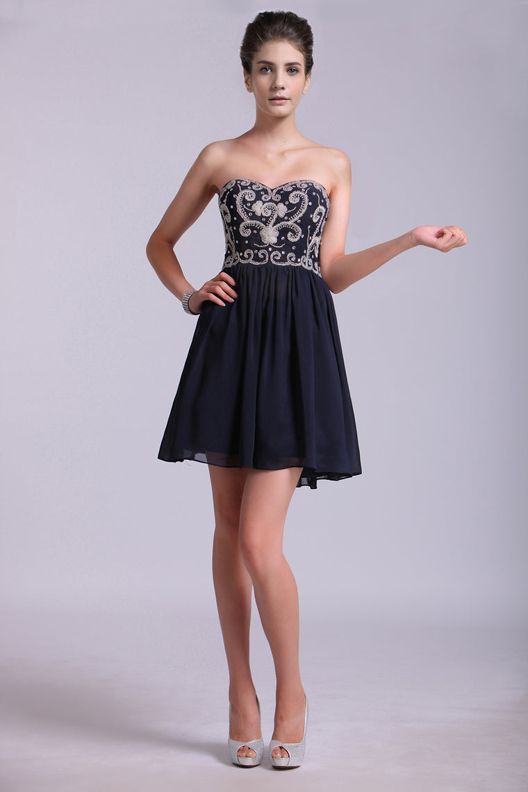 2022 Homecoming Dresses A Line Short/Mini Sweetheart Chiffon With Beads&Sequins