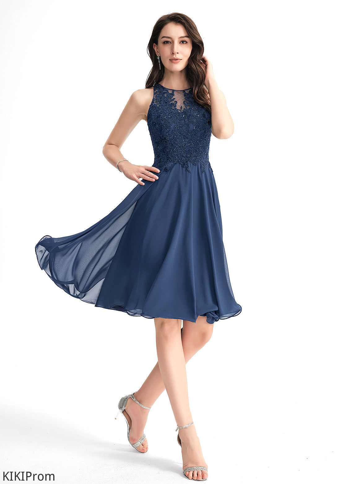 Neck Scoop Knee-Length With Homecoming Dresses Lace Dress Homecoming A-Line Chiffon Saniya Beading