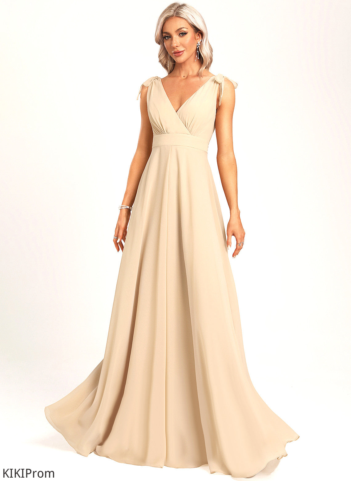 Floor-Length Silhouette Fabric Length A-Line V-neck Embellishment Bow(s) Neckline Poll Natural Waist Floor Length Bridesmaid Dresses