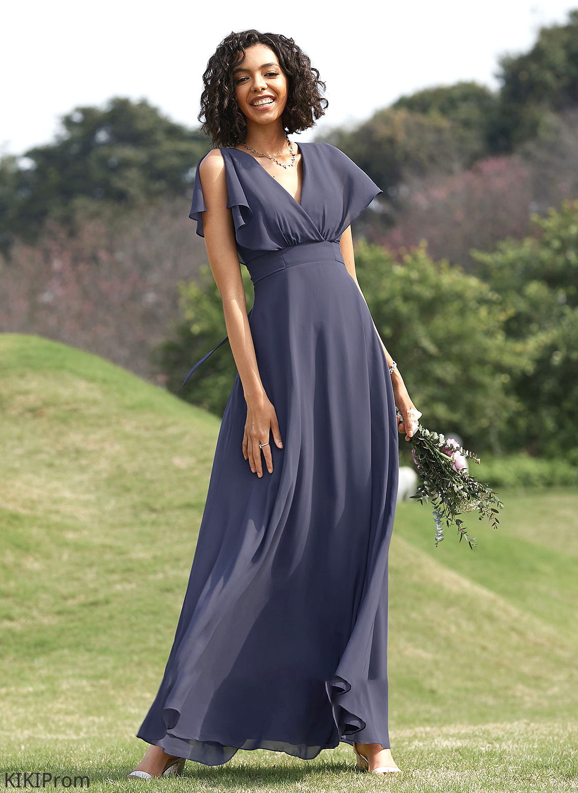 V-neck A-Line Fabric Floor-Length Neckline Length Straps Silhouette Amanda Bridesmaid Dresses