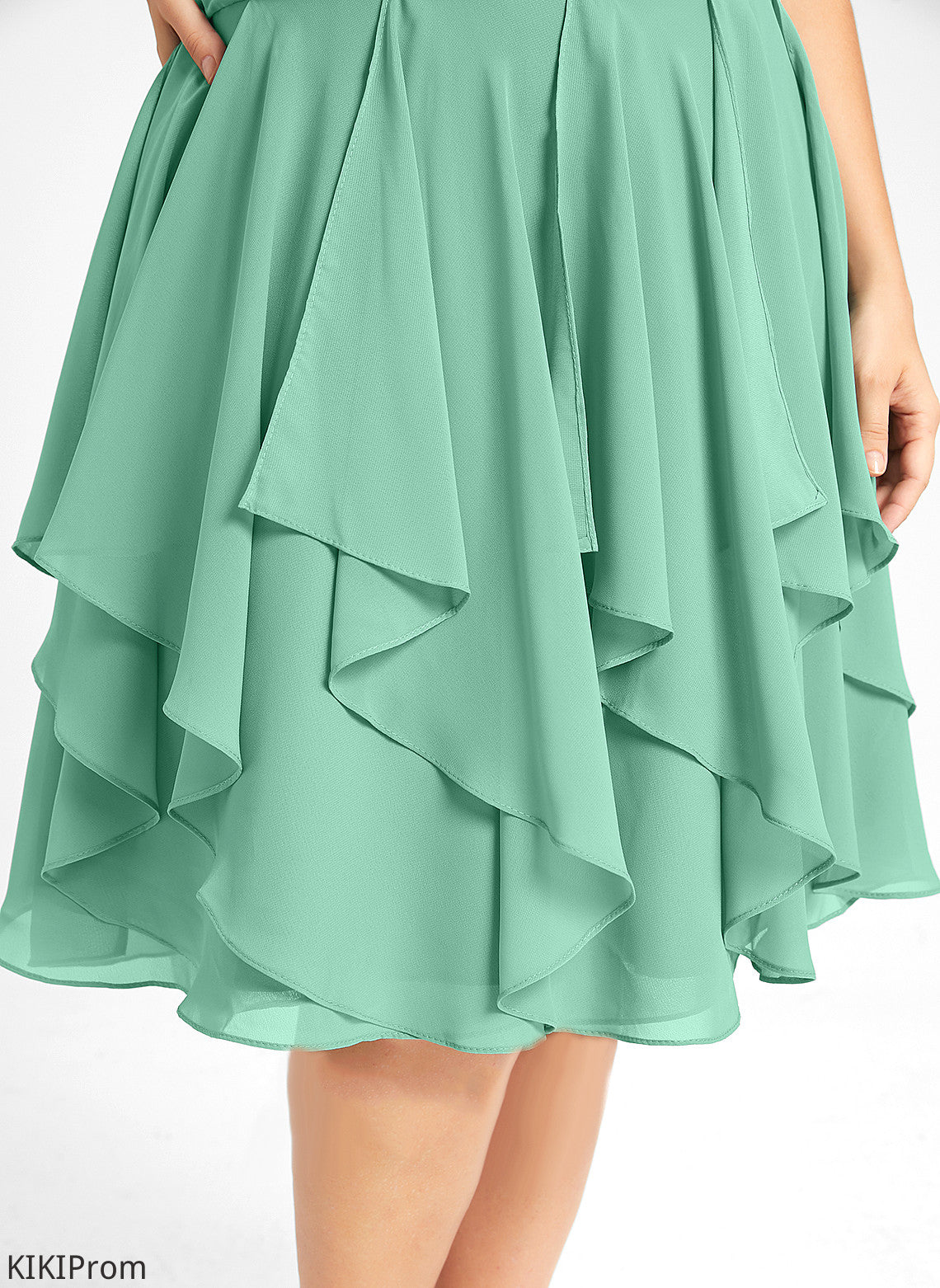 Cocktail Cascading With Scoop Ruffles Dress Miriam Cocktail Dresses Ruffle A-Line Neck Chiffon Knee-Length