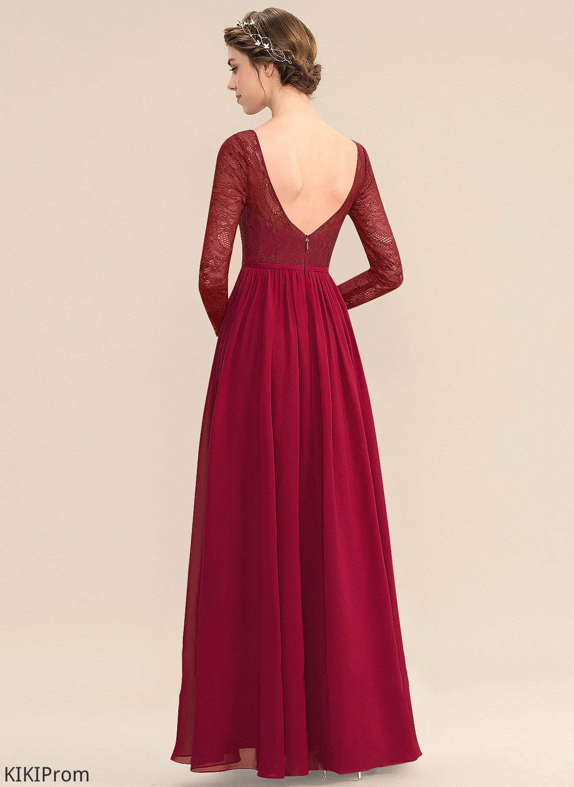 Straps Silhouette A-Line Floor-Length ScoopNeck Lace Fabric Length Neckline Kaliyah Bridesmaid Dresses