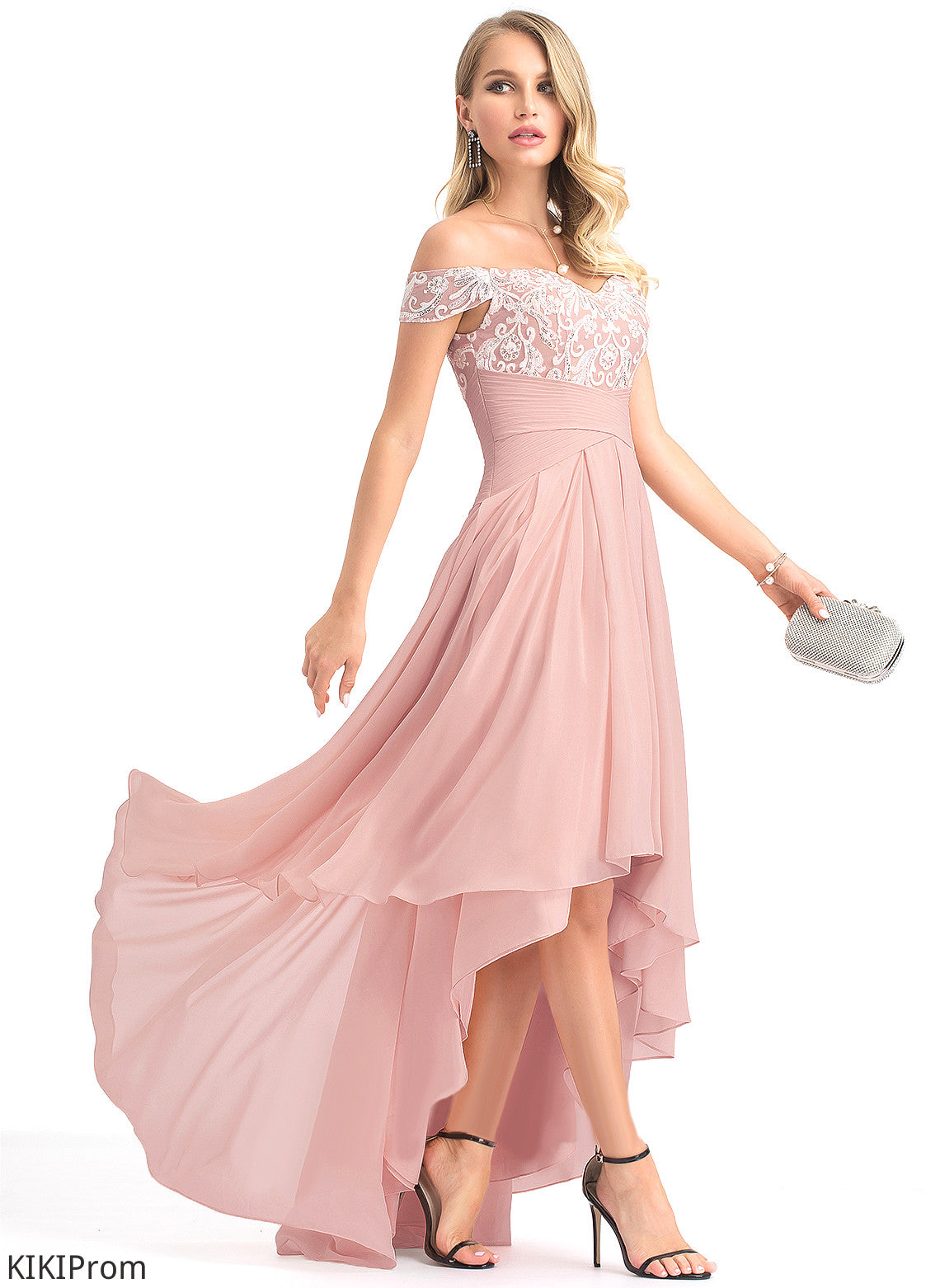 Off-the-Shoulder Asymmetrical Chiffon Pleated Jaslyn A-Line With Prom Dresses Lace