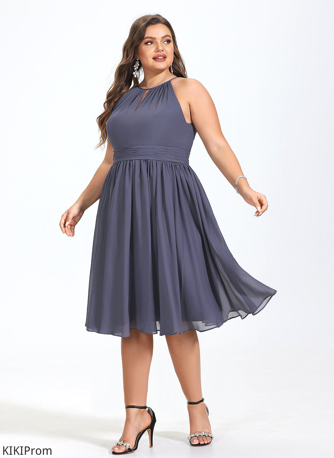 Ruffle Neck Cocktail Scoop Chiffon With Cocktail Dresses A-Line Knee-Length Danielle Dress
