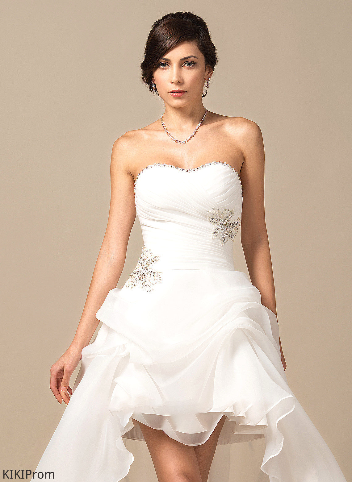Asymmetrical Sweetheart Wedding Ruffle Sequins Organza Micaela With Beading Dress Wedding Dresses A-Line