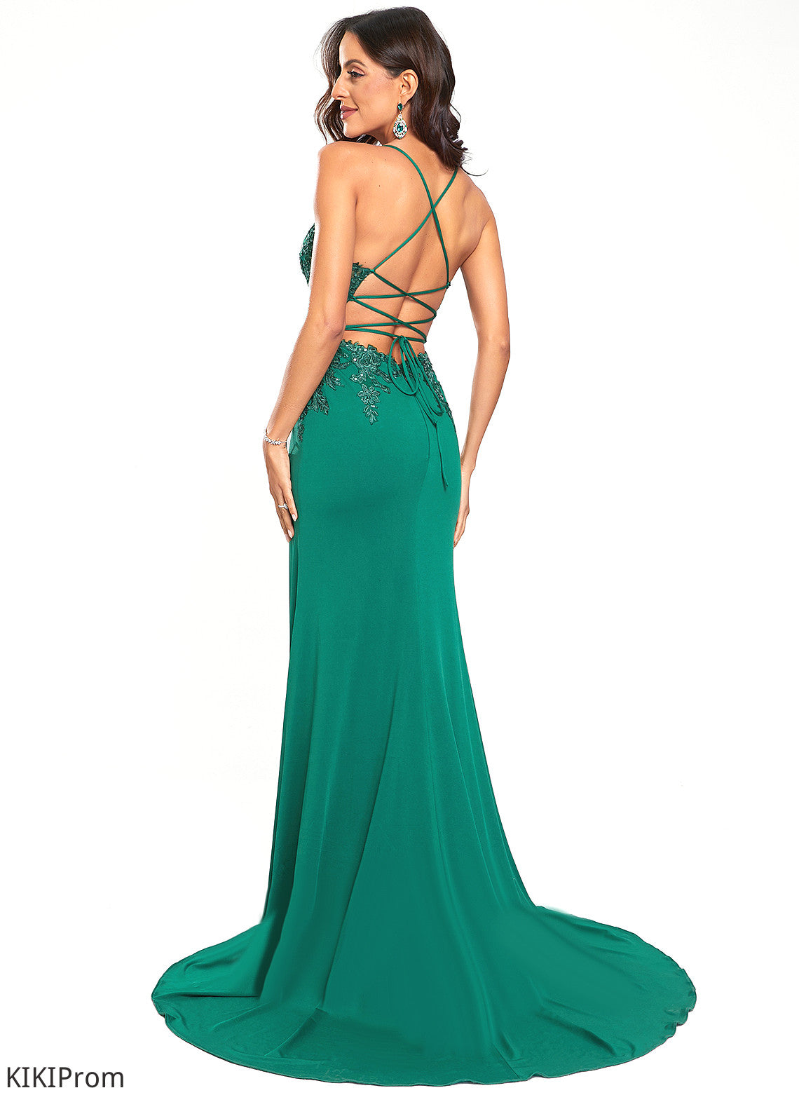 Hallie V-neck Sequins Train Trumpet/Mermaid Sweep Jersey Prom Dresses With