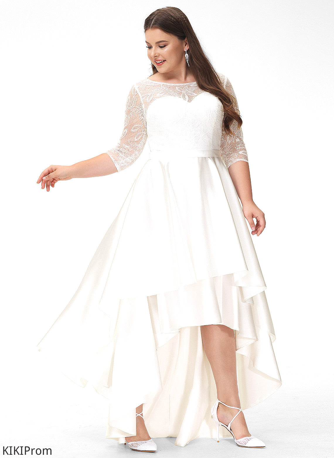 Lace Satin Wedding Asymmetrical A-Line Scoop Taniya Dress Wedding Dresses Neck