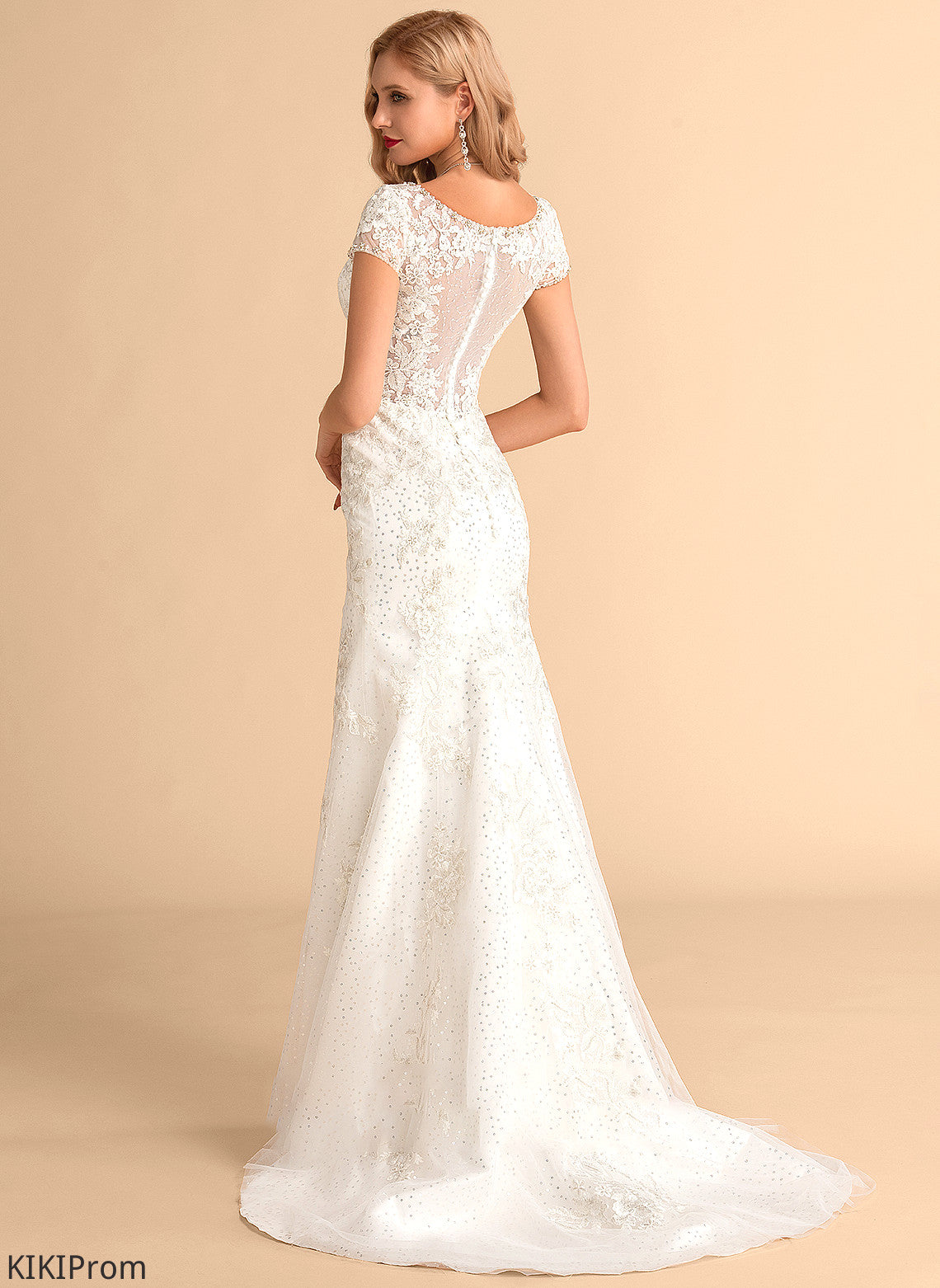 Beading Lace Train Dress With Wedding Court Sequins Wedding Dresses Tulle Trumpet/Mermaid V-neck Carlie