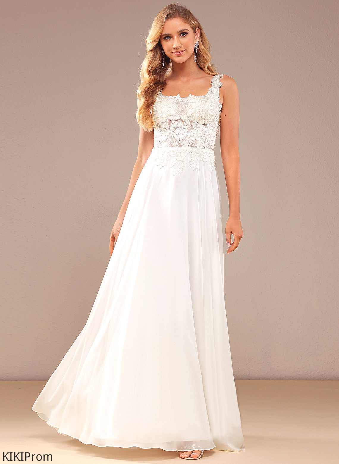 A-Line Brynn Chiffon Sequins Wedding Dresses Square Lace Floor-Length Wedding With Dress