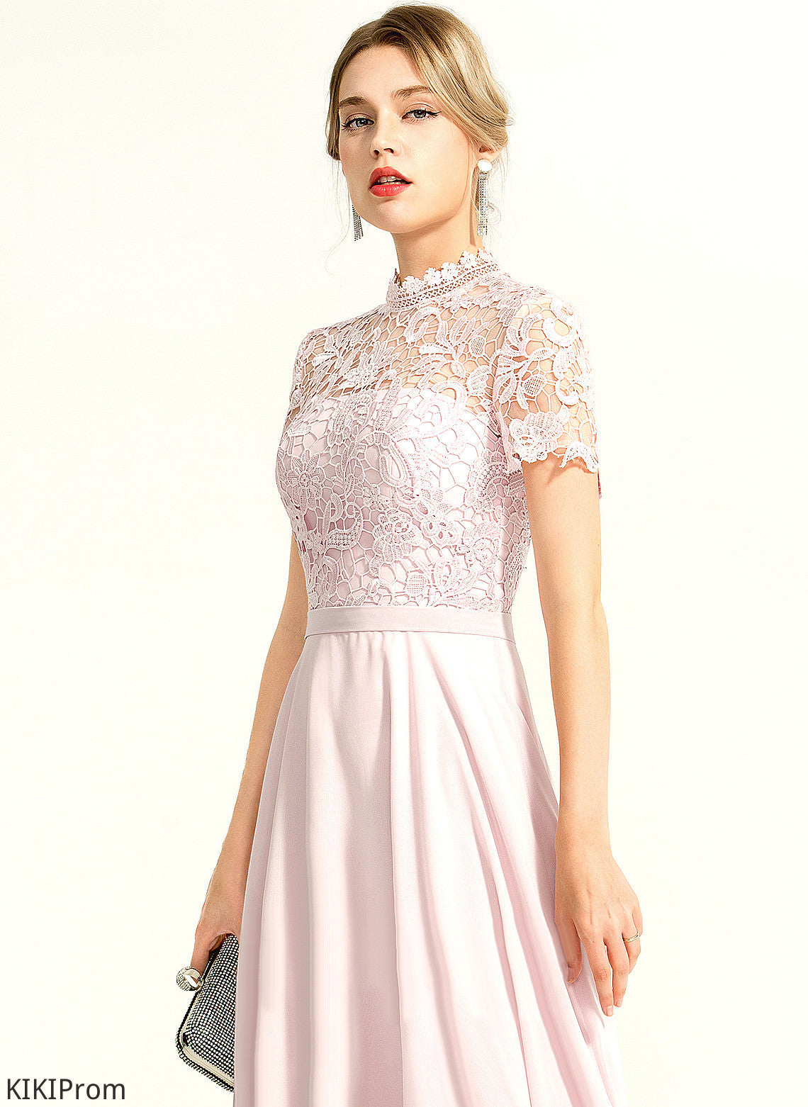 Neck Prom Dresses A-Line Sequins Norah Floor-Length With Lace Chiffon High