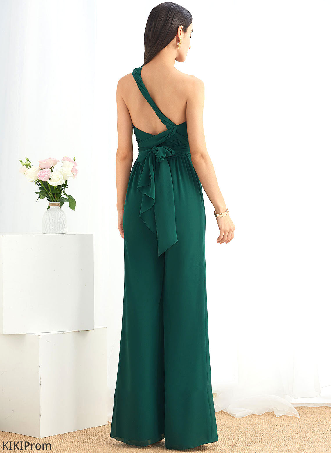 One-Shoulder Ruffle Fabric Straps Length Embellishment Neckline Halter V-neck Floor-Length HighNeck Rylie Bridesmaid Dresses