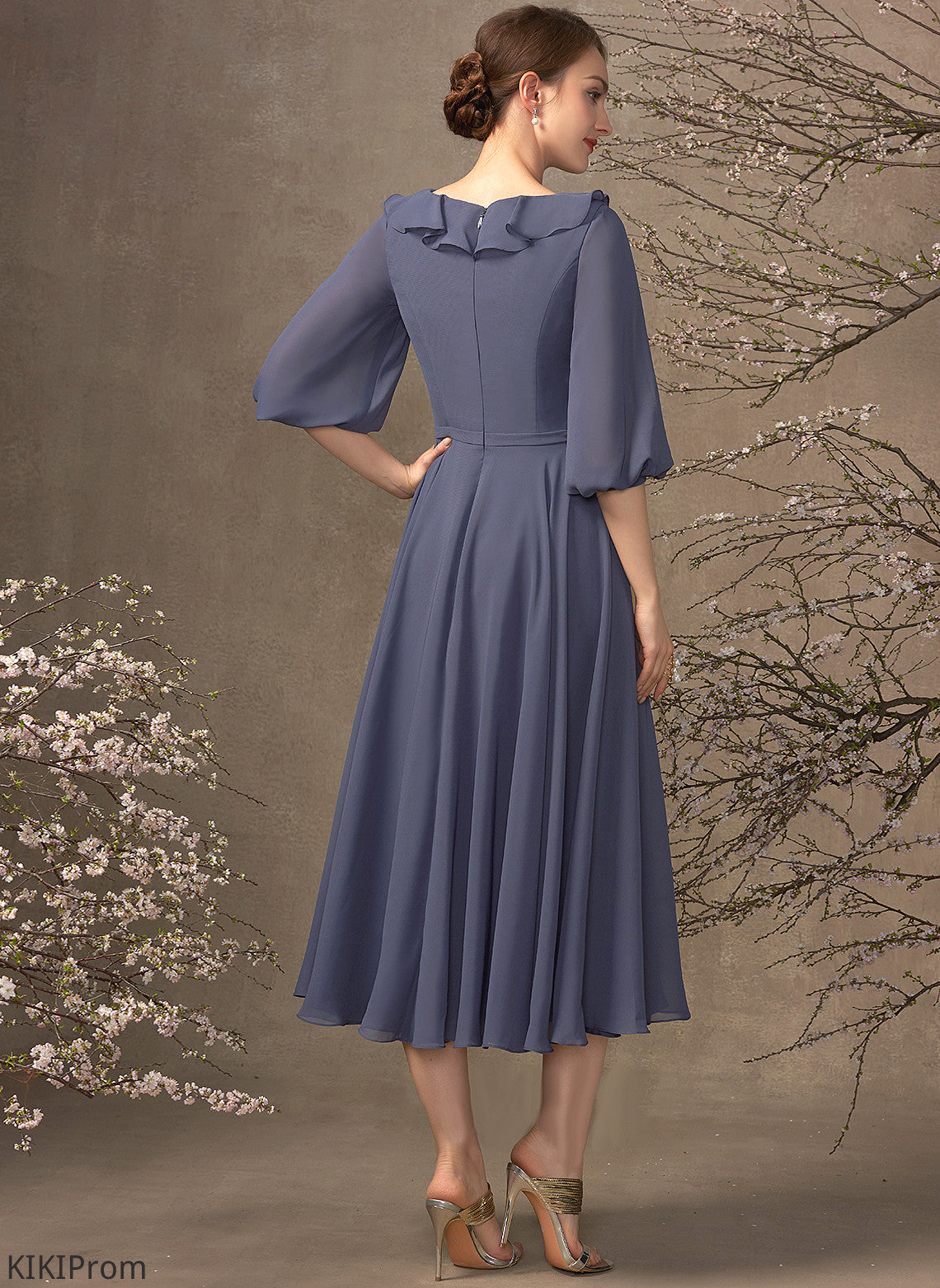 With Mother Tea-Length of Dress the Neck Scoop Sophie Ruffles Bride Mother of the Bride Dresses Cascading Chiffon A-Line