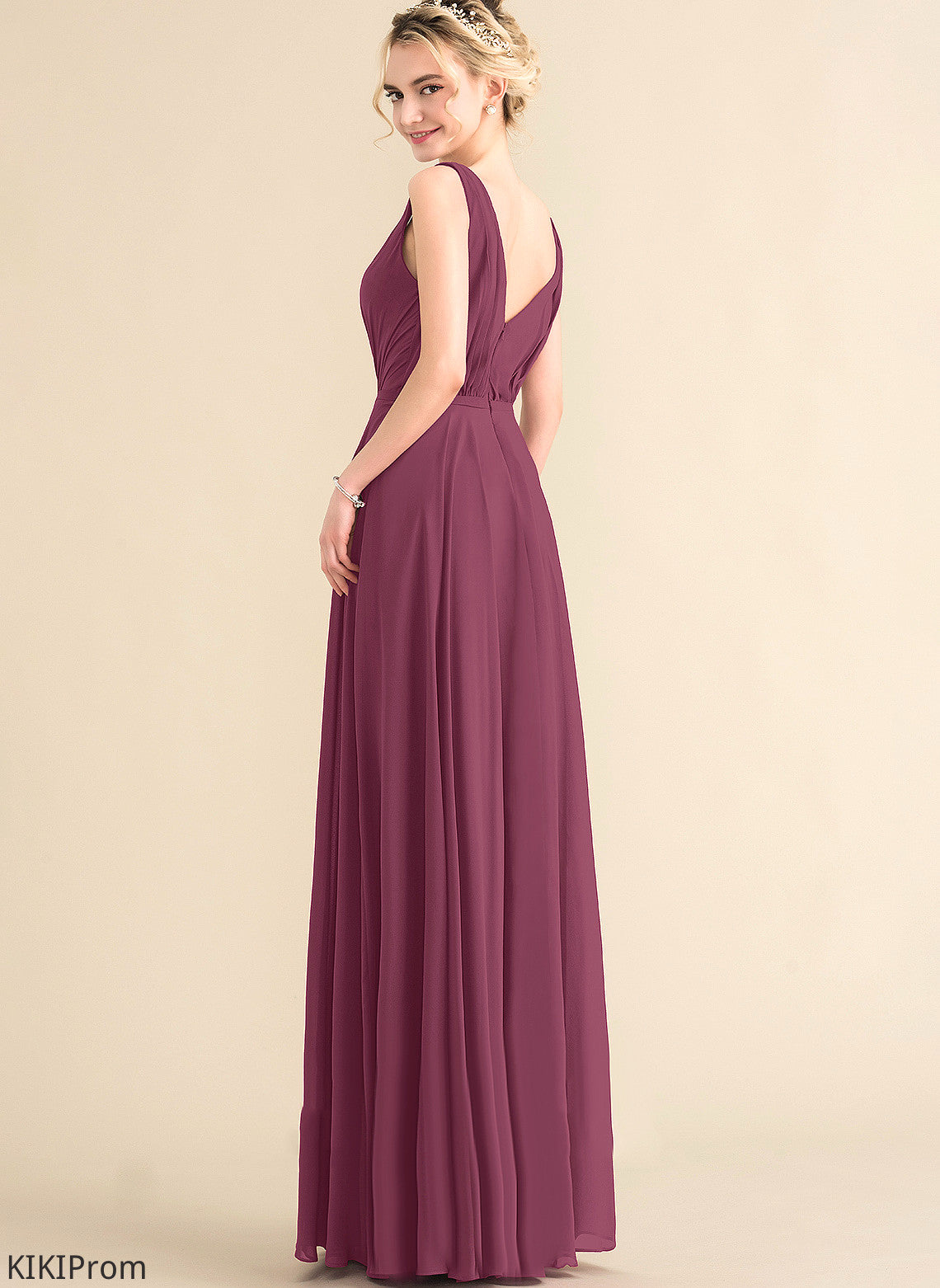 Prom Dresses V-neck Pleated Floor-Length Hilda A-Line Chiffon With