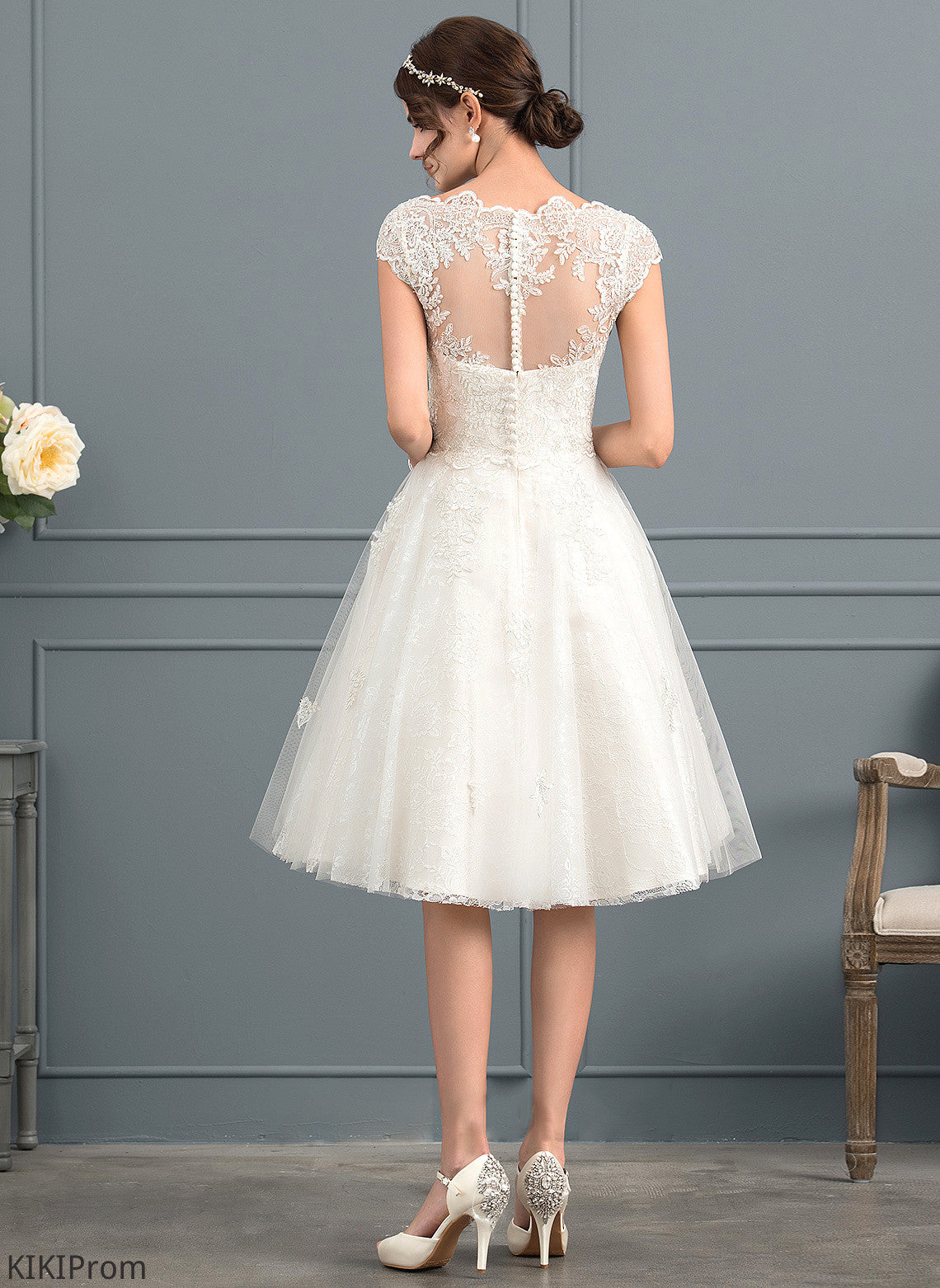 Dress Tulle Wedding Dresses A-Line V-neck Knee-Length Wedding Reyna Lace