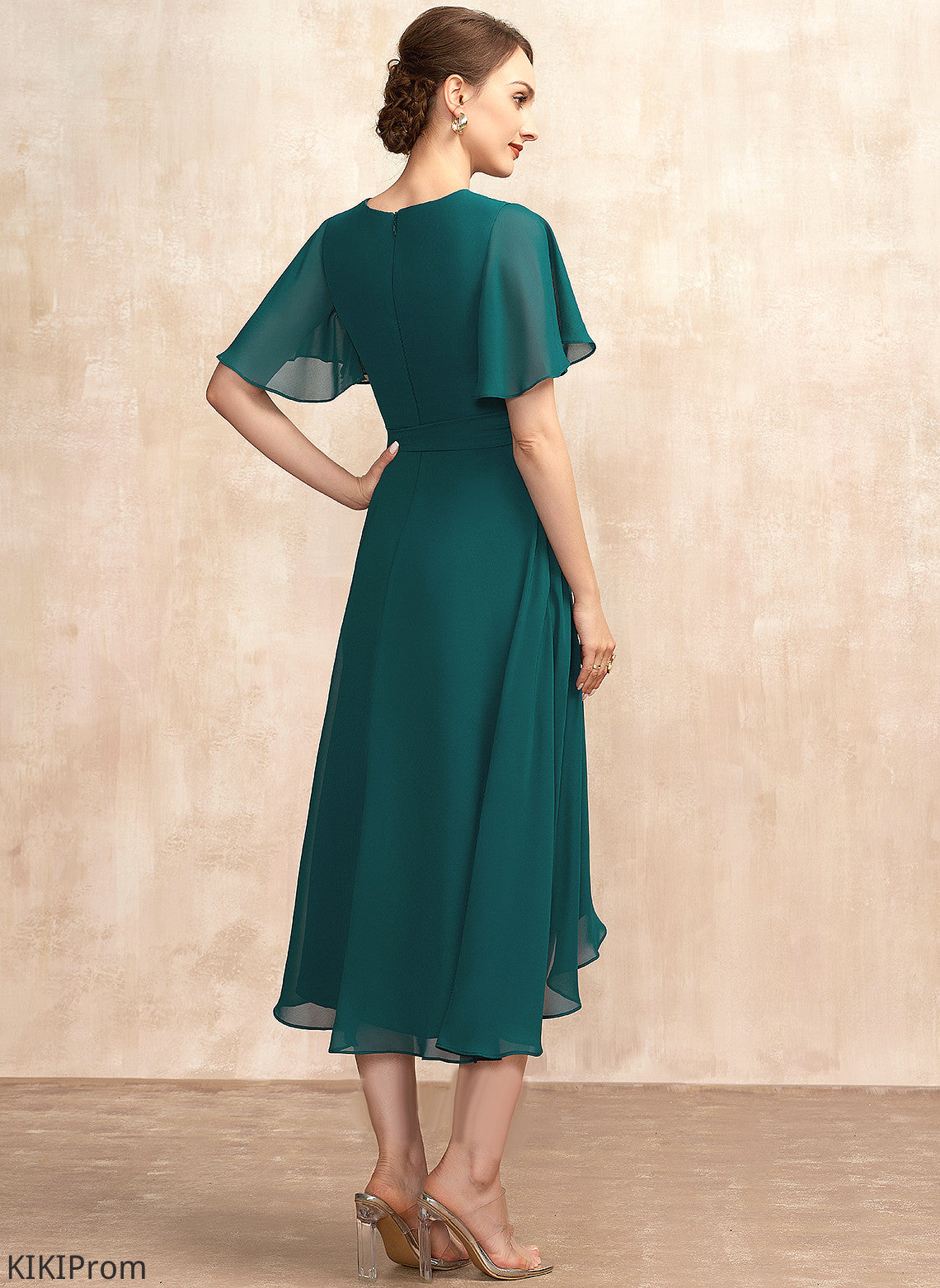 A-Line Chiffon Cocktail Dresses Neck Bow(s) Cocktail Dress With Asymmetrical Tiara Scoop Ruffle
