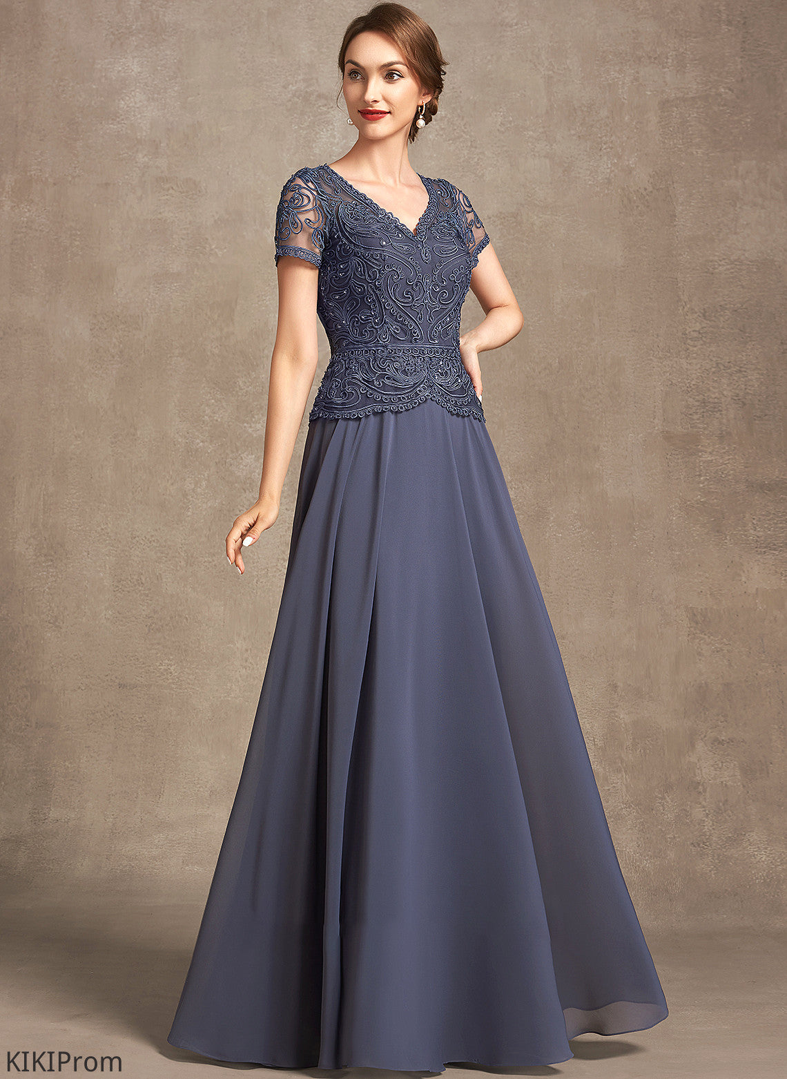 the Dress Mother of the Bride Dresses Mother Floor-Length of Bethany With Bride A-Line Chiffon Lace V-neck Sequins