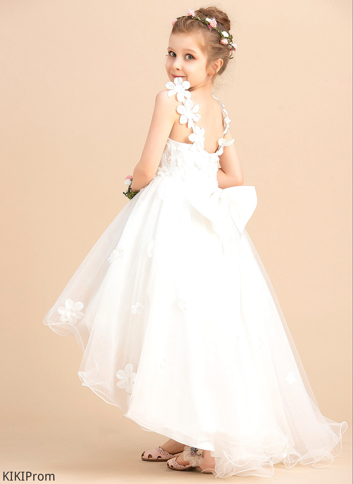 Dress Flower Girl Dresses Flower Sleeveless V-neck With - Beading/Flower(s)/Bow(s) Asymmetrical Ball-Gown/Princess Girl Tulle Athena