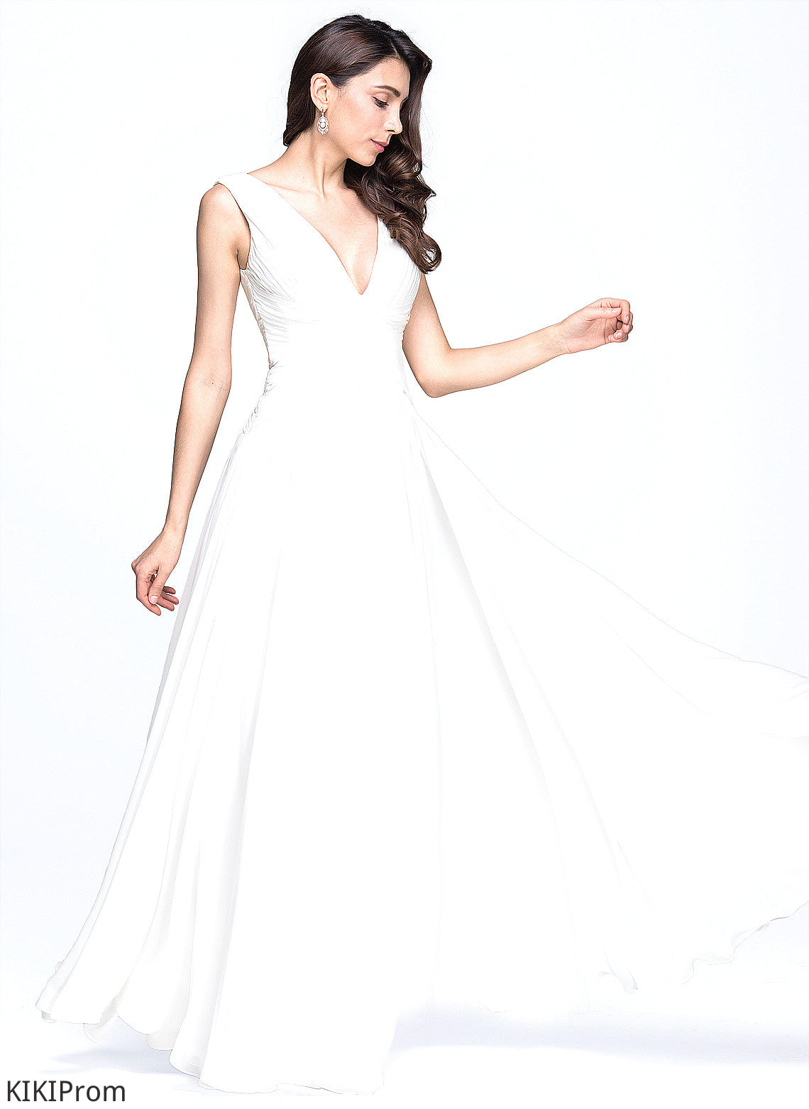 Floor-Length Dress V-neck Hana A-Line With Wedding Dresses Chiffon Pleated Wedding