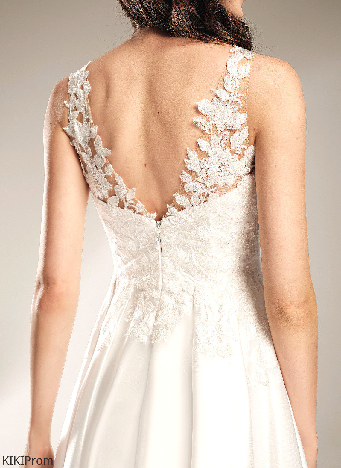 Lace Satin Tea-Length Wedding Dresses V-neck Rosie Dress A-Line Wedding