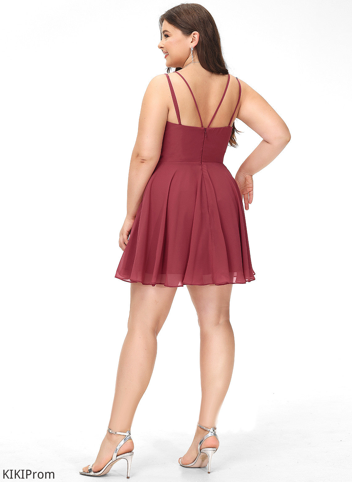 V-neck Dress Chiffon Short/Mini Homecoming Paisley A-Line Ruffle With Homecoming Dresses